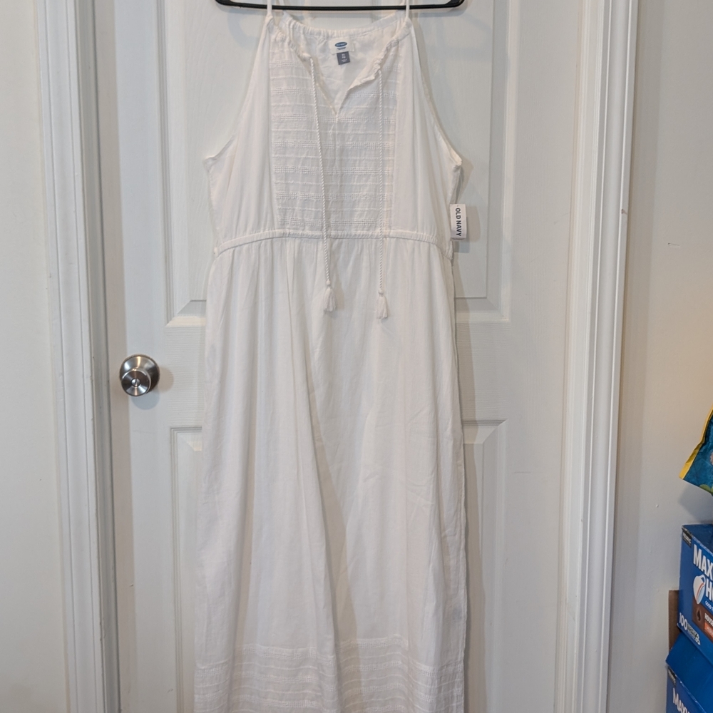 Old Navy White Maxi Sundress with Tassel Tie